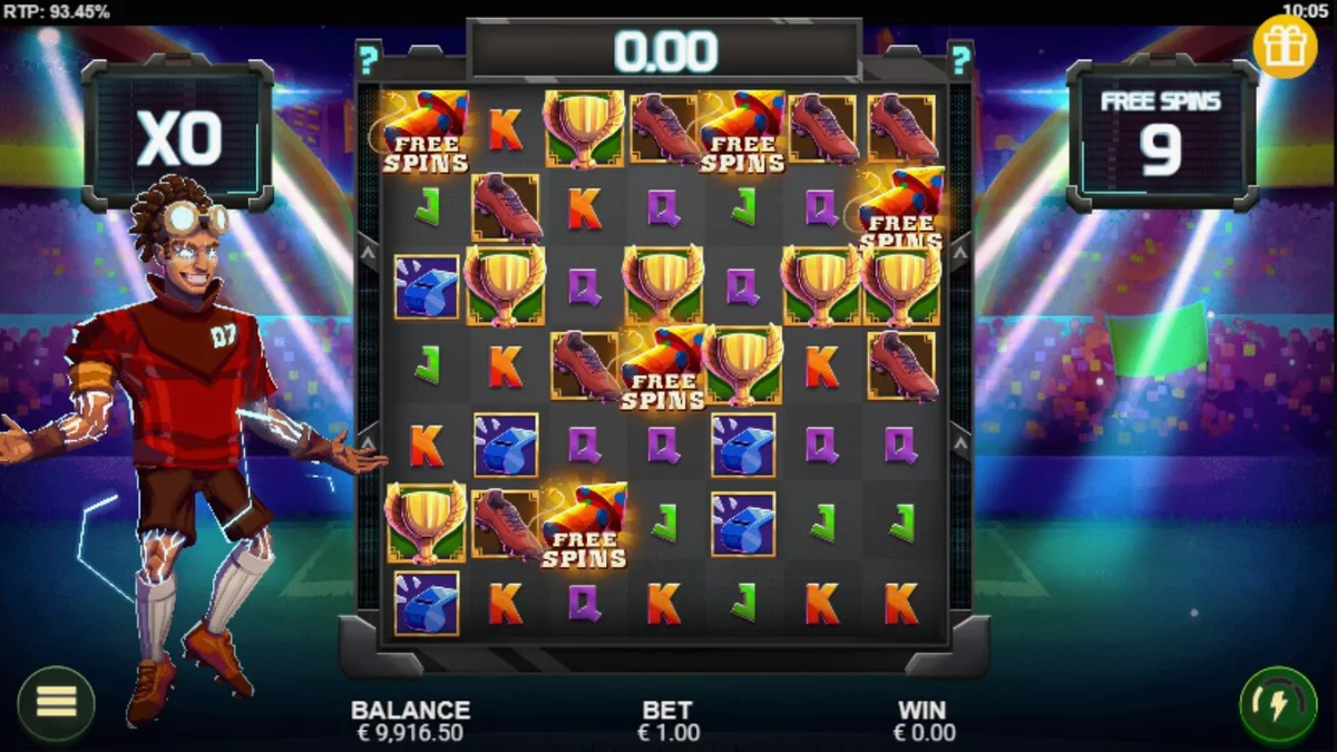 Tampilan visual slot Cluster Cup dengan tema stadion sepak bola